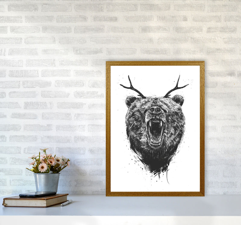 Angry Bear With Antlers Animal Art Print by Balaz Solti A2 Print Only