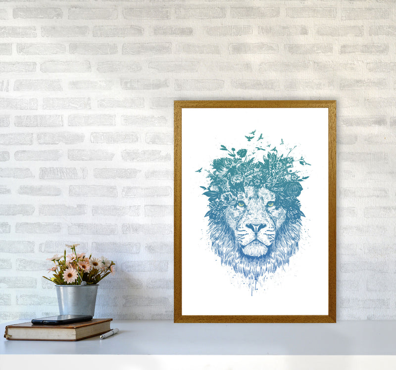 Floral Turquoise Lion Animal Art Print by Balaz Solti A2 Print Only