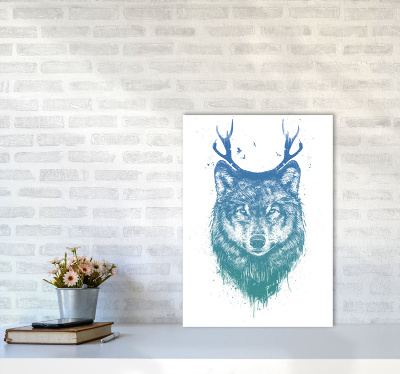 Deer Wolf Animal Art Print by Balaz Solti A2 Black Frame