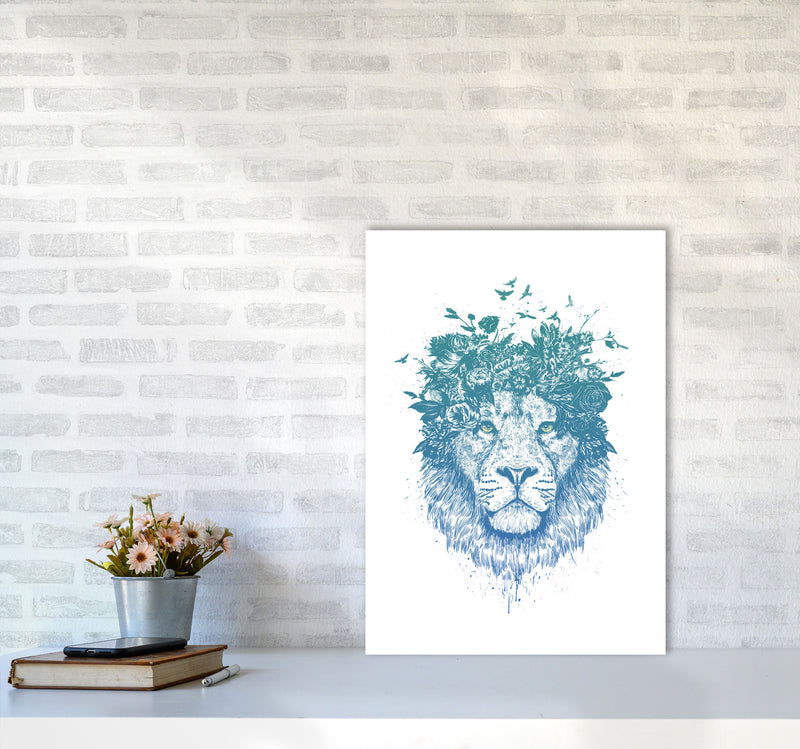 Floral Turquoise Lion Animal Art Print by Balaz Solti A2 Black Frame