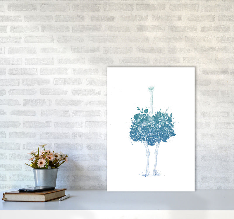 Floral Ostrich Teal Animal Art Print by Balaz Solti A2 Black Frame