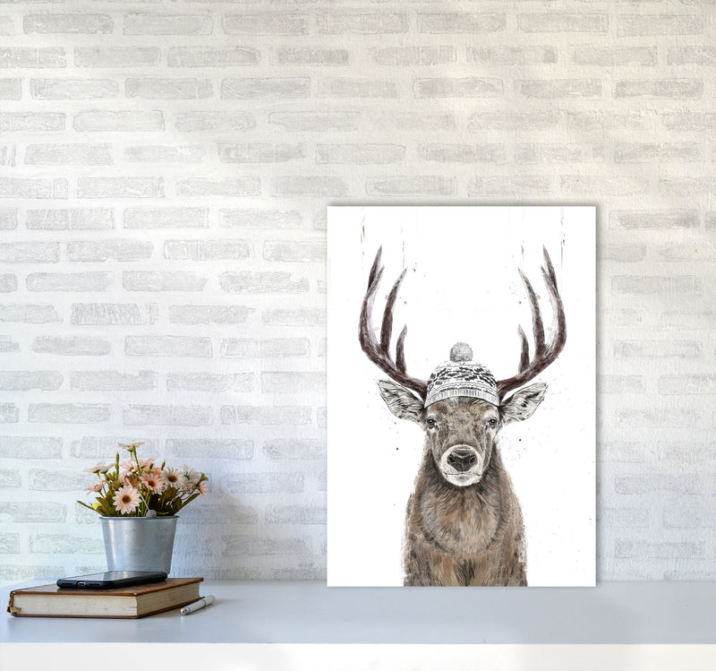Lets Go Outside Reindeer Animal Art Print by Balaz Solti A2 Black Frame