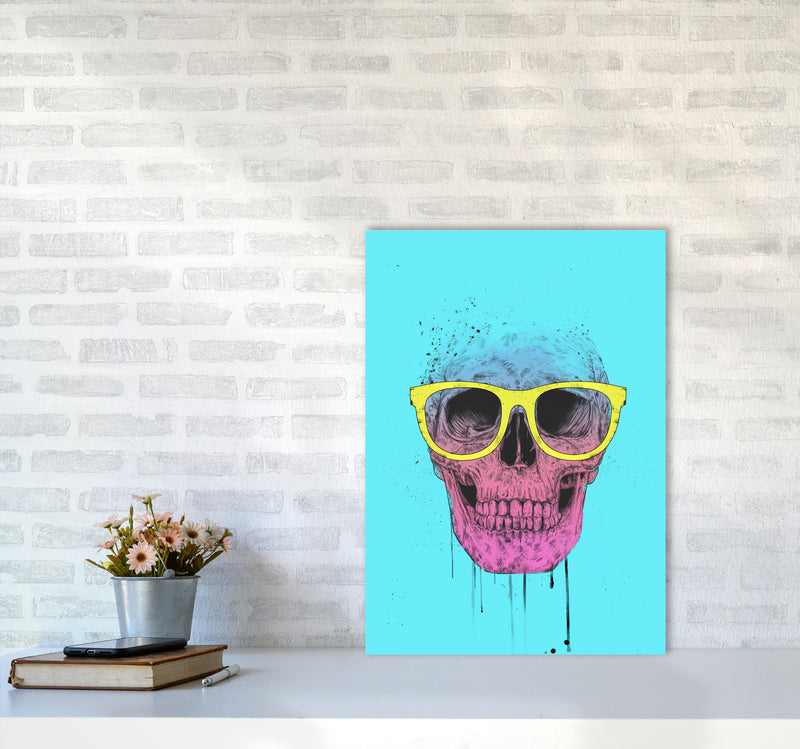 Blue Pop Art Skull With Glasses Art Print by Balaz Solti A2 Black Frame
