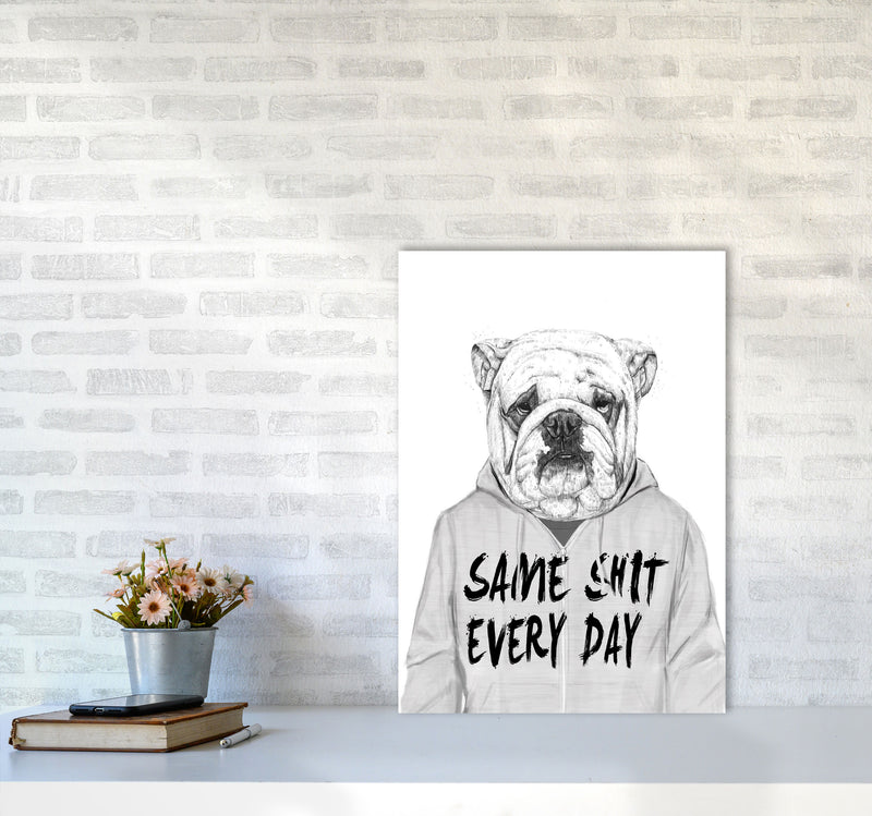 Same Sh*t Everyday Bulldog Animal Art Print by Balaz Solti A2 Black Frame