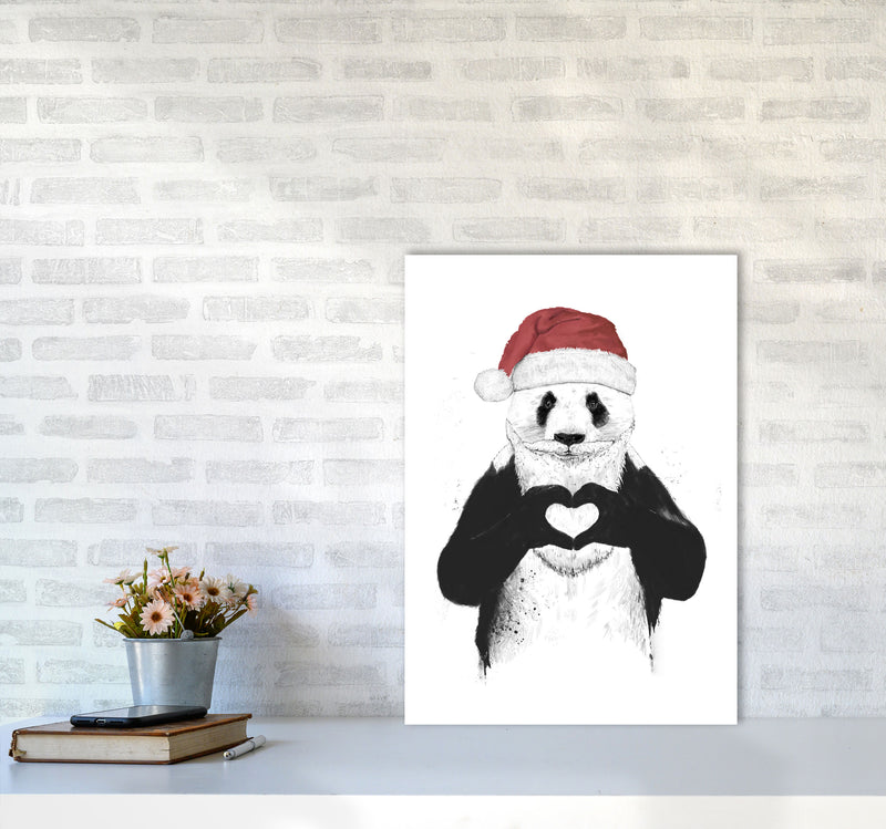 Santa Panda Animal Art Print by Balaz Solti A2 Black Frame