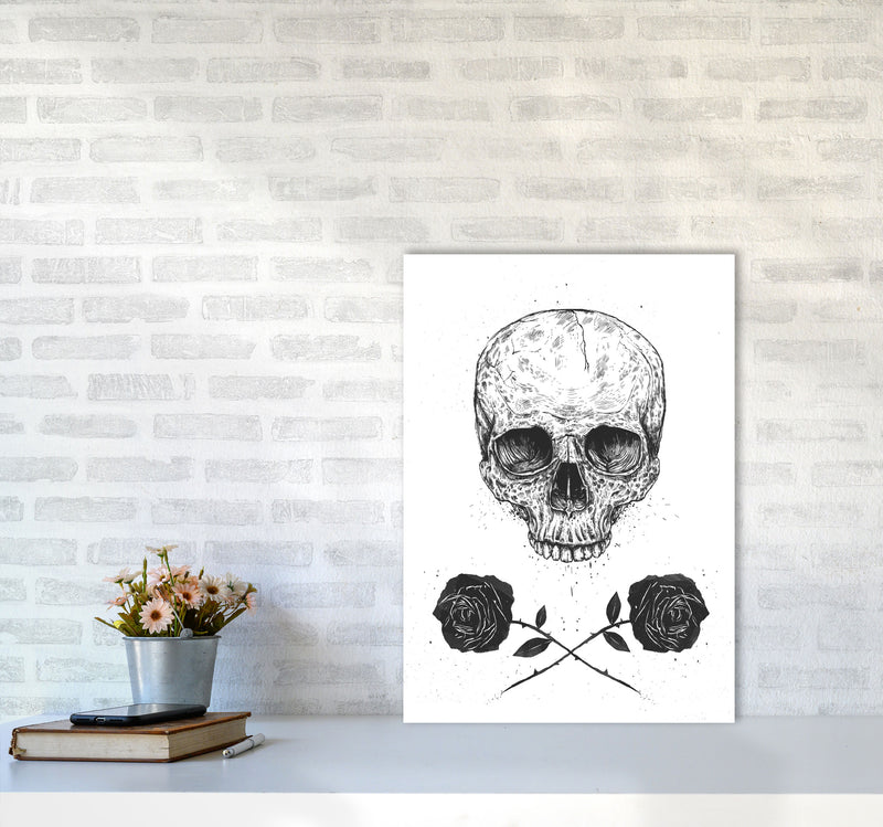 Skull And Roses Gothic Art Print by Balaz Solti A2 Black Frame
