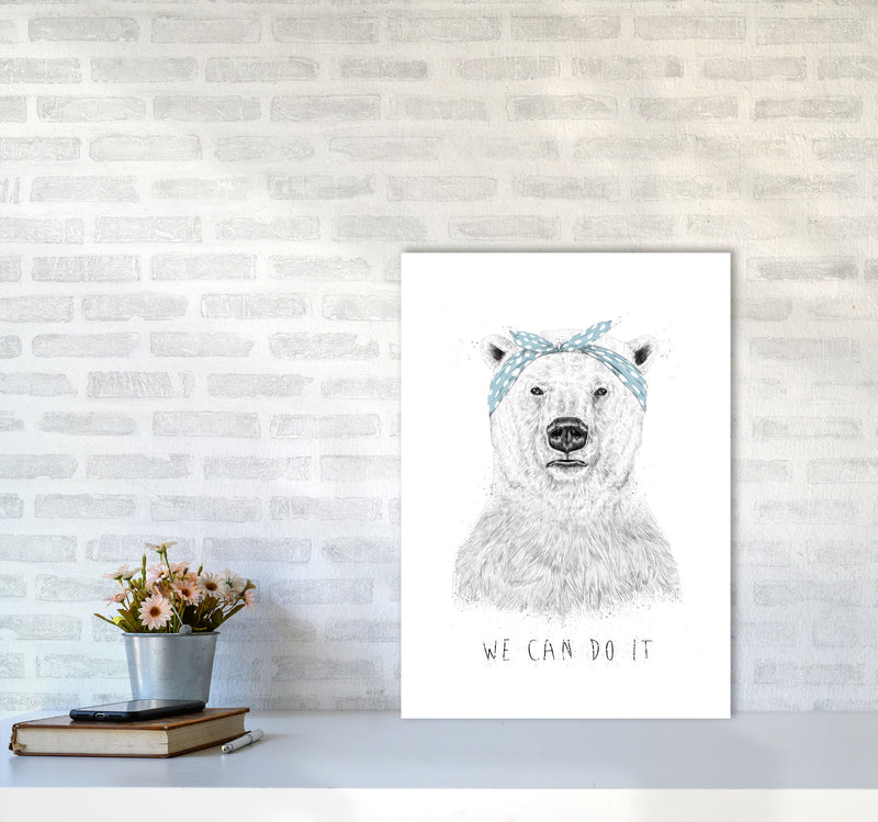 We Can Do It Bear Animal Art Print by Balaz Solti A2 Black Frame