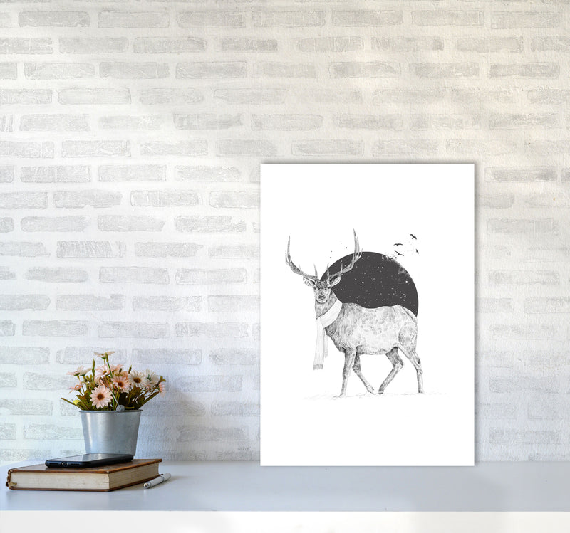 Winter Is All Around Stag Animal Art Print by Balaz Solti A2 Black Frame