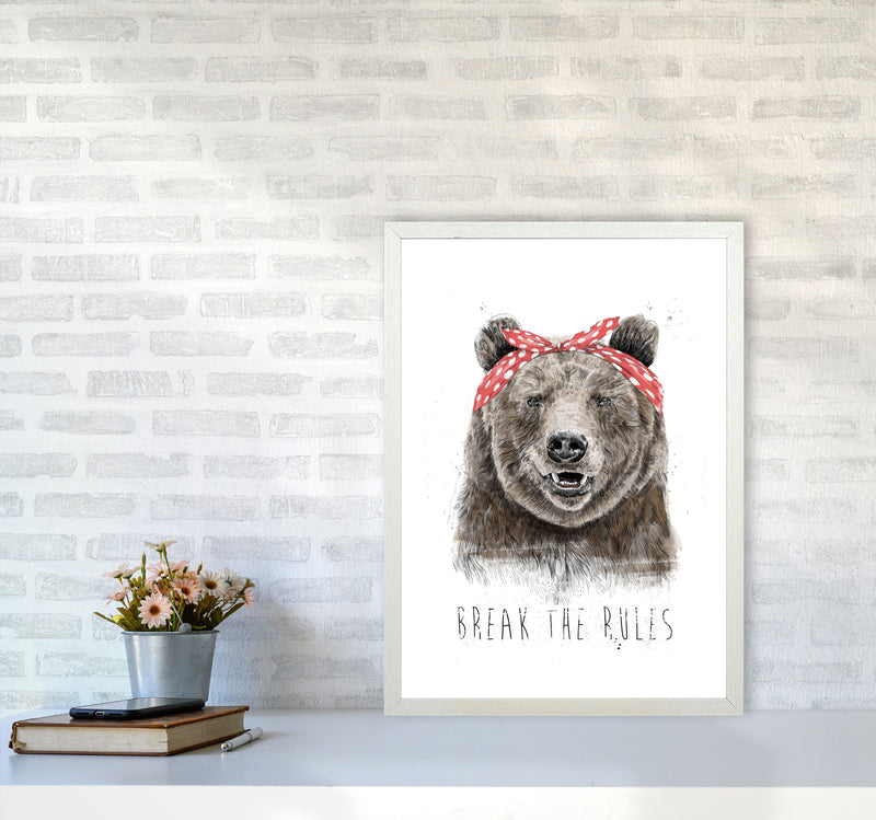 Break The Rules Grizzly Animal Art Print by Balaz Solti A2 Oak Frame
