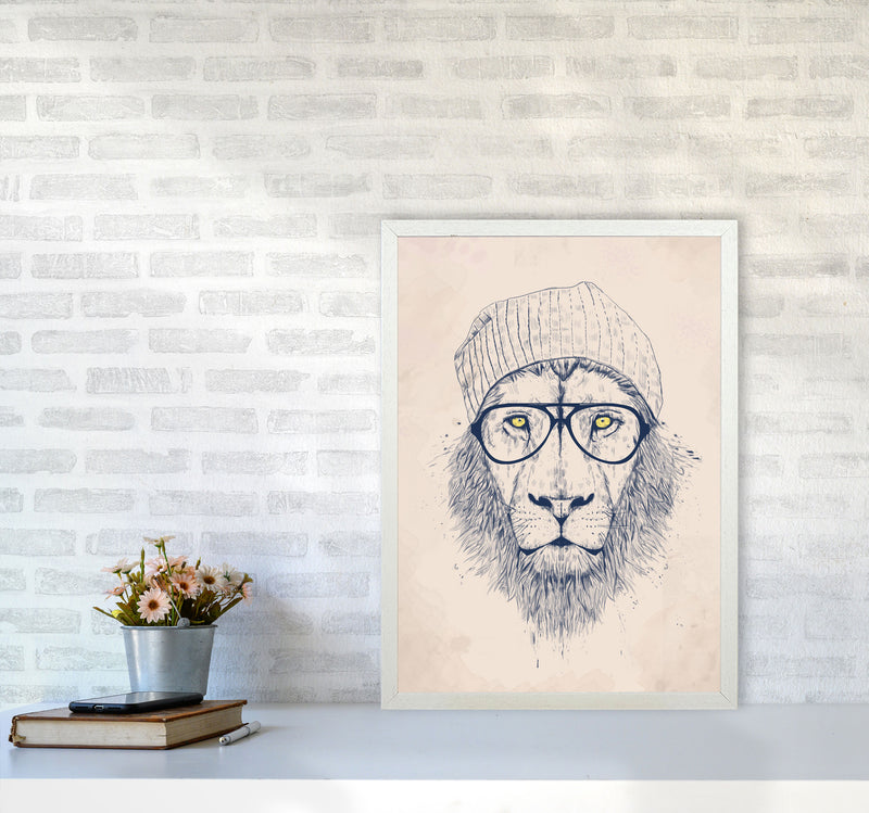 Cool Hipster Lion Animal Art Print by Balaz Solti A2 Oak Frame