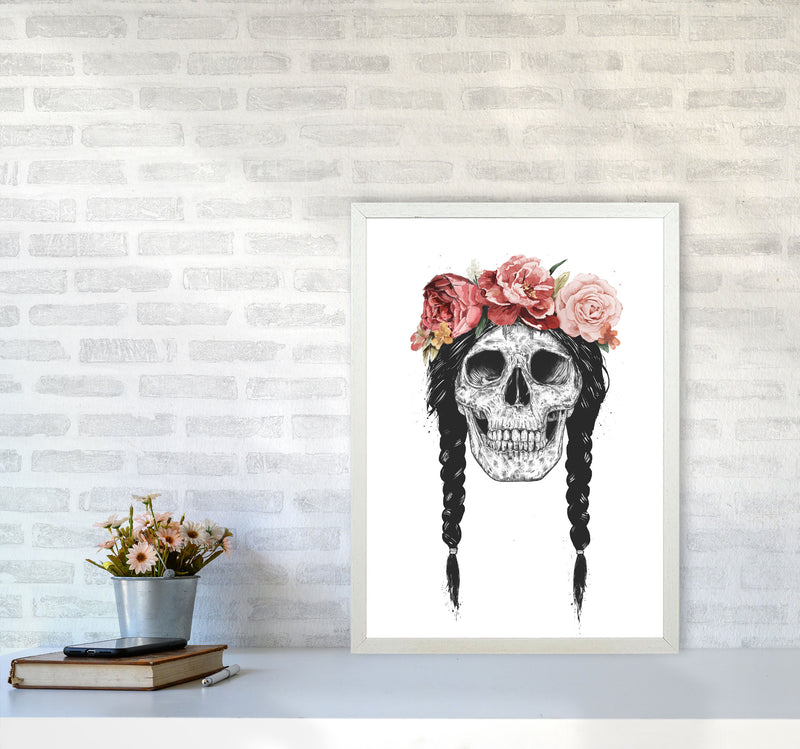 Festival Floral Skull Art Print by Balaz Solti A2 Oak Frame