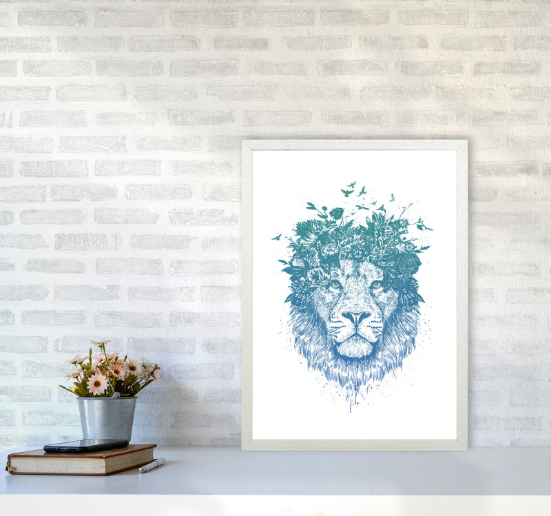 Floral Turquoise Lion Animal Art Print by Balaz Solti A2 Oak Frame