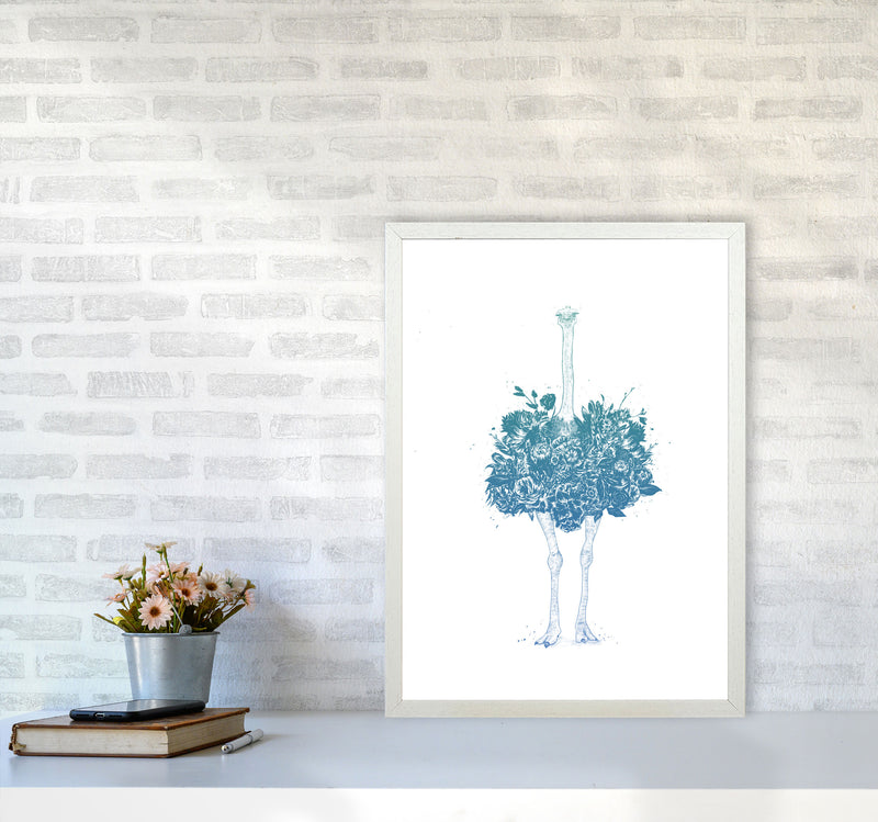 Floral Ostrich Teal Animal Art Print by Balaz Solti A2 Oak Frame