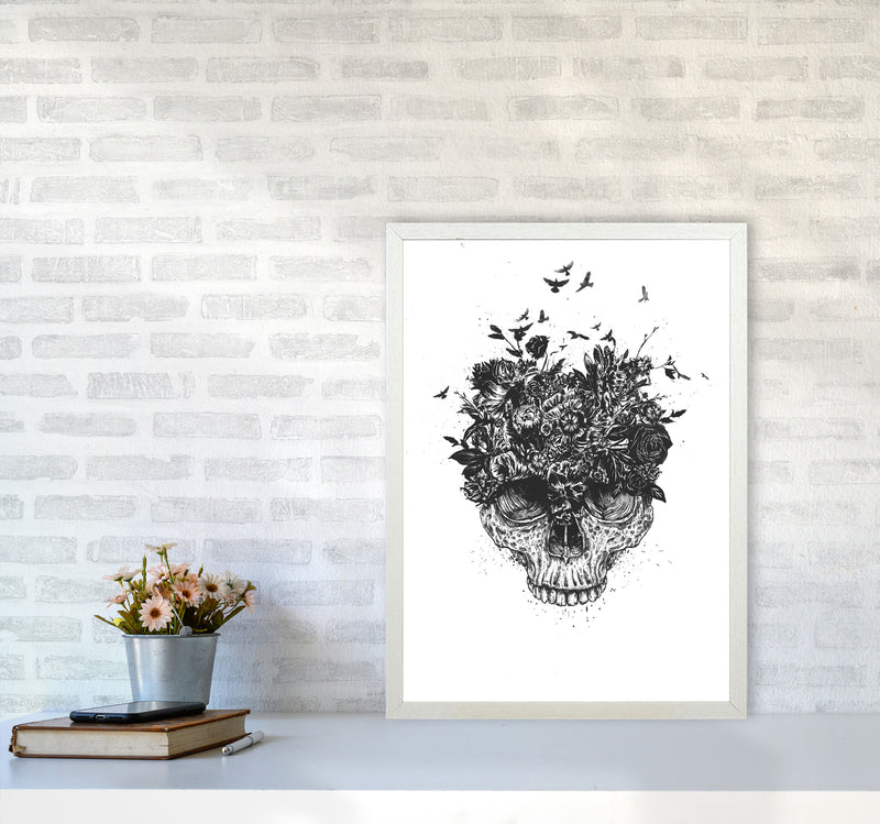My Head Is A Jungle Skull B&W Art Print by Balaz Solti A2 Oak Frame