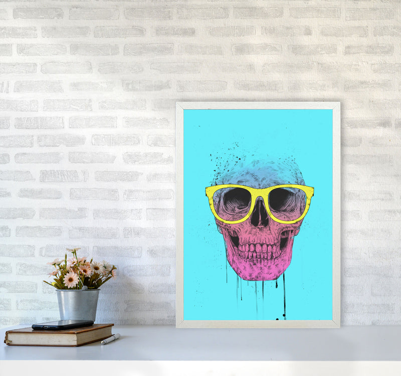 Blue Pop Art Skull With Glasses Art Print by Balaz Solti A2 Oak Frame
