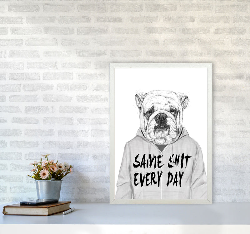 Same Sh*t Everyday Bulldog Animal Art Print by Balaz Solti A2 Oak Frame