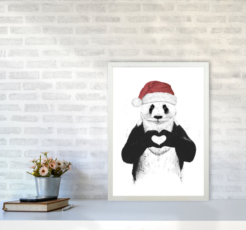 Santa Panda Animal Art Print by Balaz Solti A2 Oak Frame