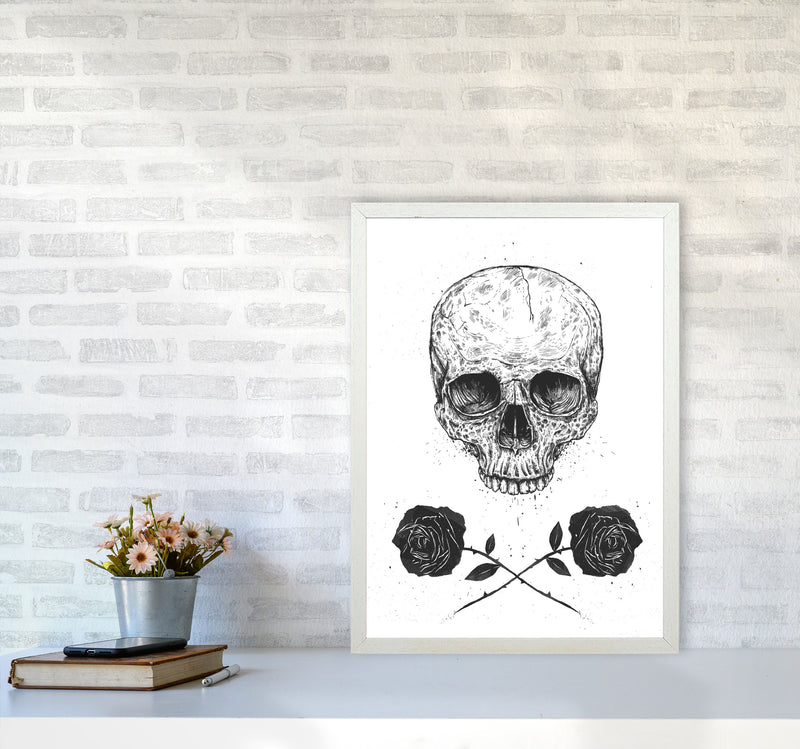 Skull And Roses Gothic Art Print by Balaz Solti A2 Oak Frame