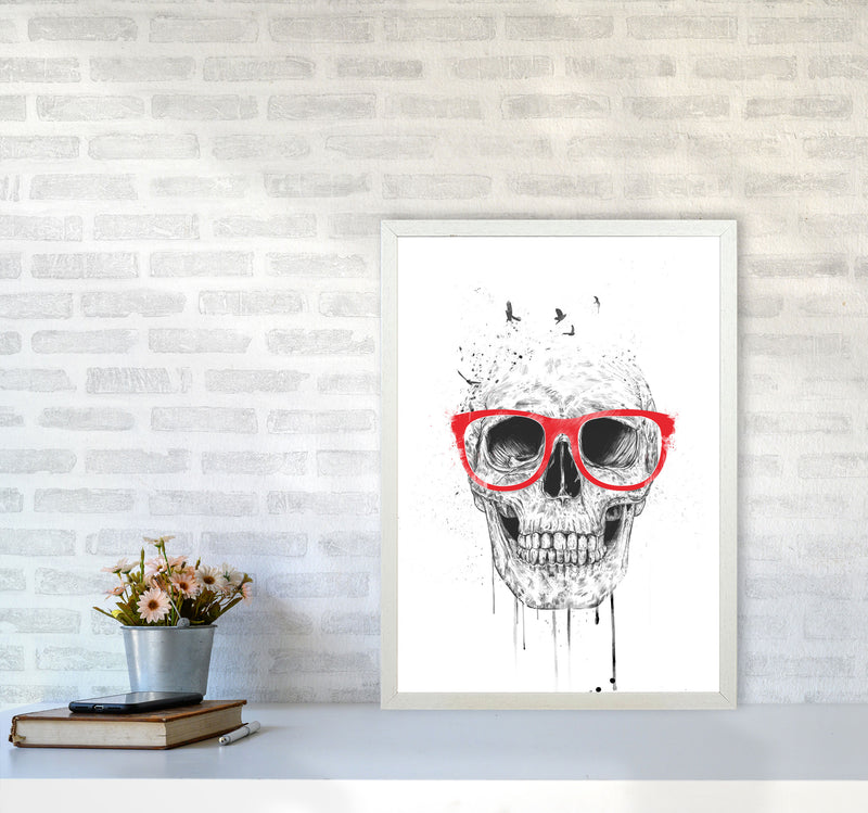 Skull With Red Glasses Art Print by Balaz Solti A2 Oak Frame