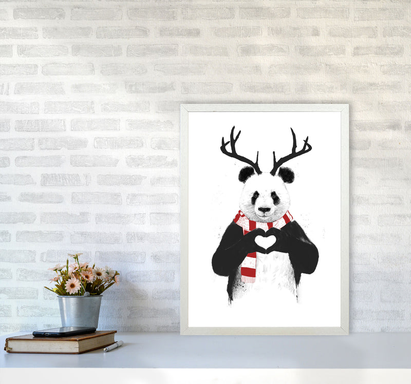 Christmas Panda Animal Art Print by Balaz Solti A2 Oak Frame