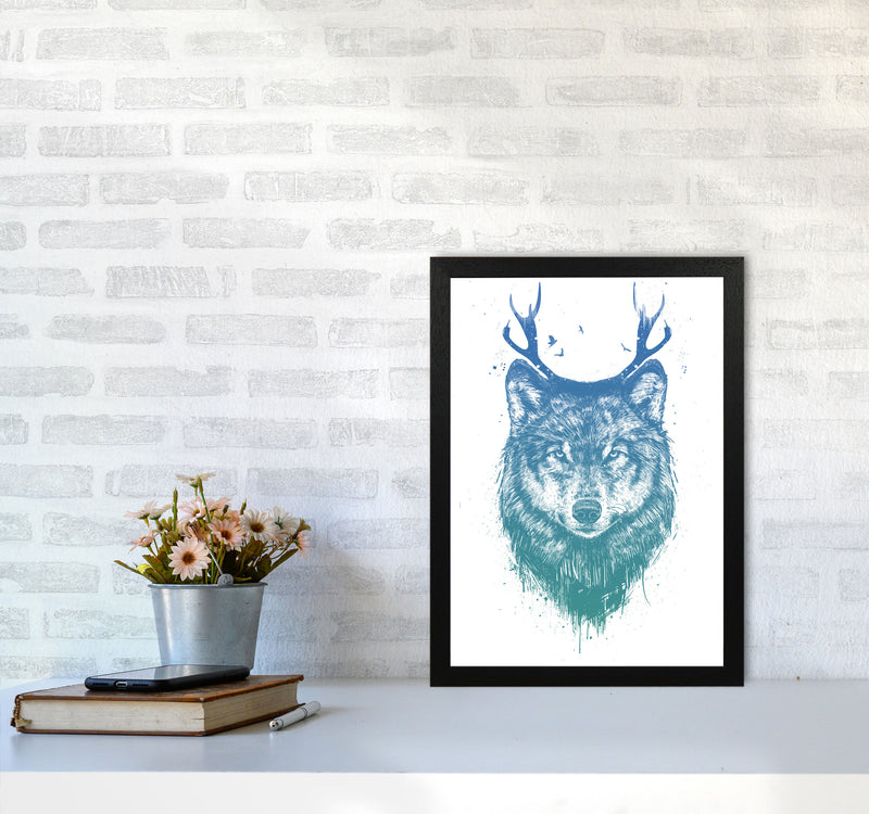 Deer Wolf Animal Art Print by Balaz Solti A3 White Frame