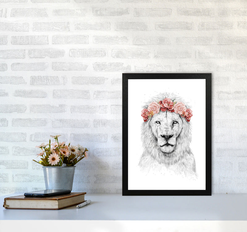 Festival Floral Lion Animal Art Print by Balaz Solti A3 White Frame