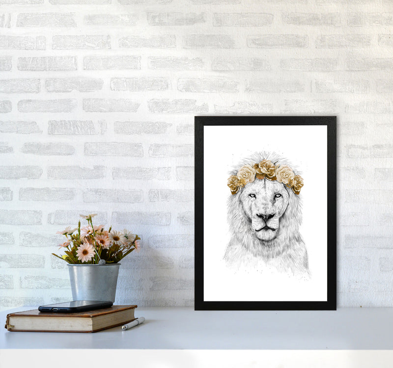 Festival Floral Lion II Animal Art Print by Balaz Solti A3 White Frame