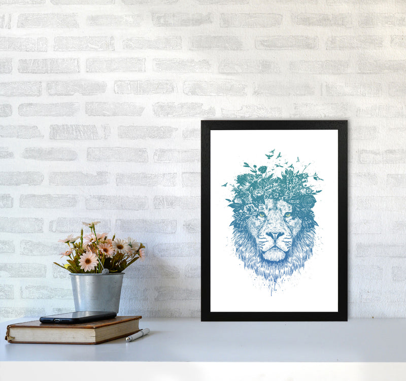 Floral Turquoise Lion Animal Art Print by Balaz Solti A3 White Frame