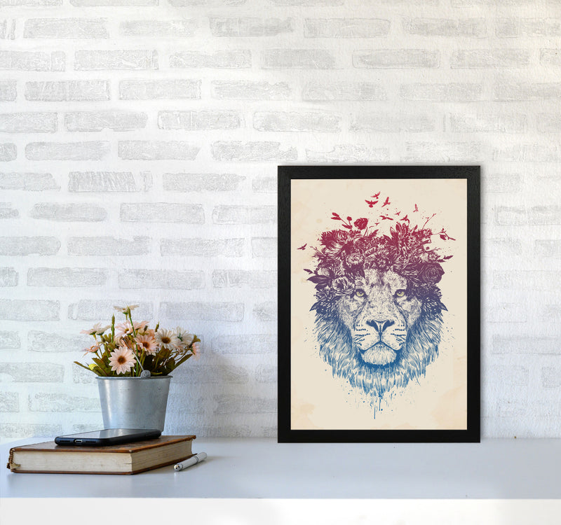Floral Lion Animal Art Print by Balaz Solti A3 White Frame