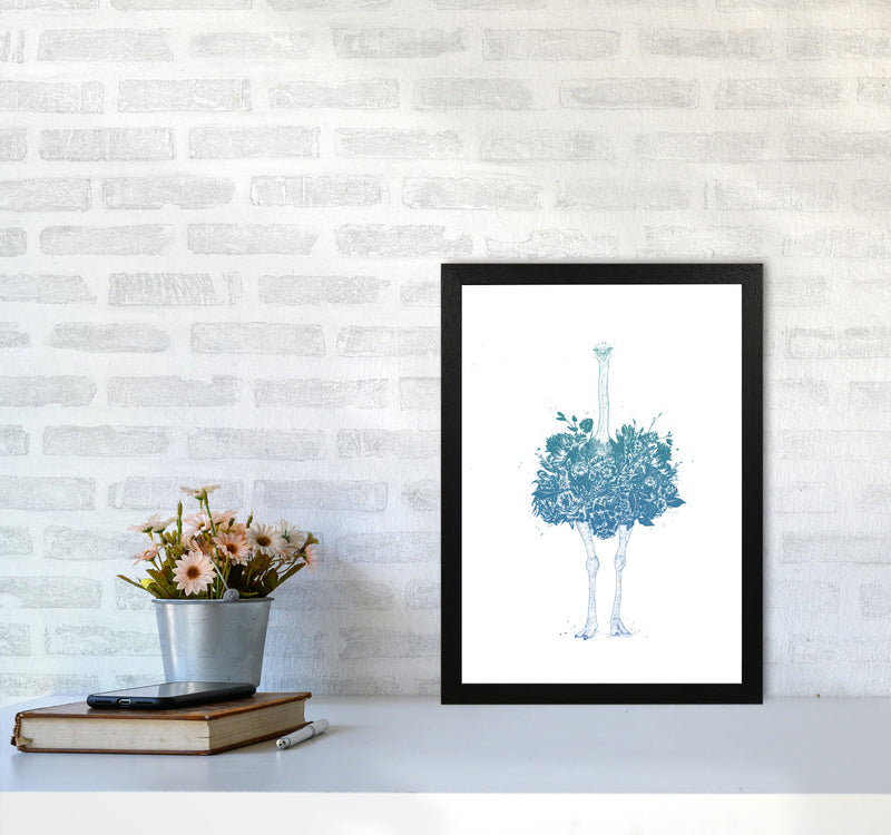 Floral Ostrich Teal Animal Art Print by Balaz Solti A3 White Frame