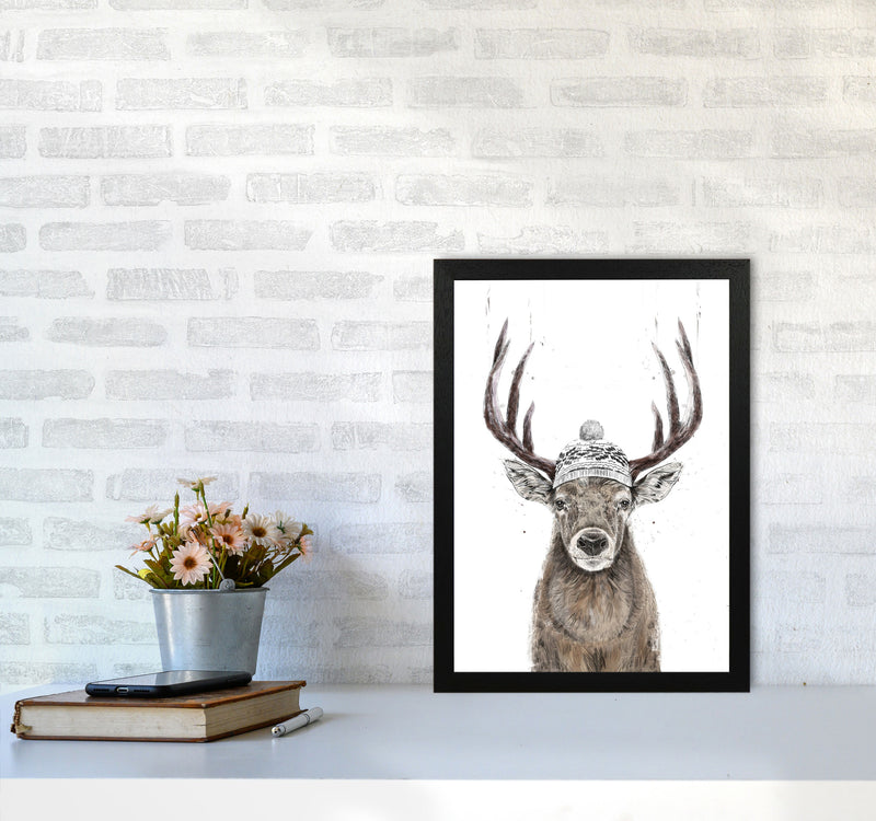 Lets Go Outside Reindeer Animal Art Print by Balaz Solti A3 White Frame