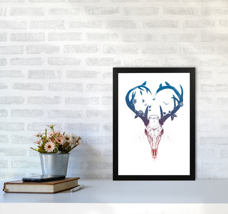Never-ending Love Deer Skull Animal Art Print by Balaz Solti A3 White Frame