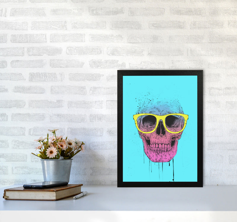 Blue Pop Art Skull With Glasses Art Print by Balaz Solti A3 White Frame