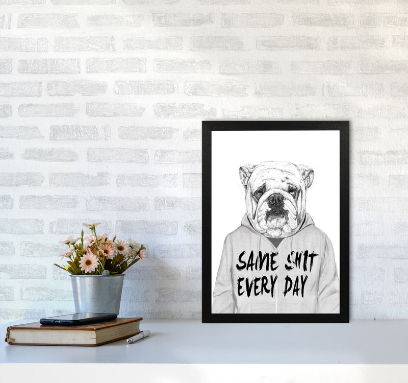 Same Sh*t Everyday Bulldog Animal Art Print by Balaz Solti A3 White Frame