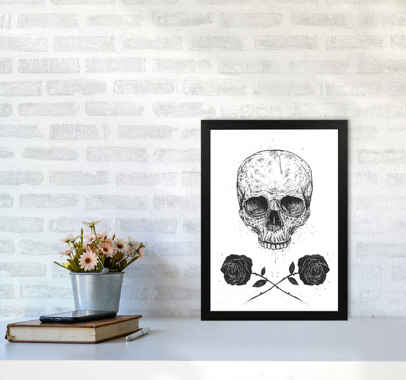 Skull And Roses Gothic Art Print by Balaz Solti A3 White Frame