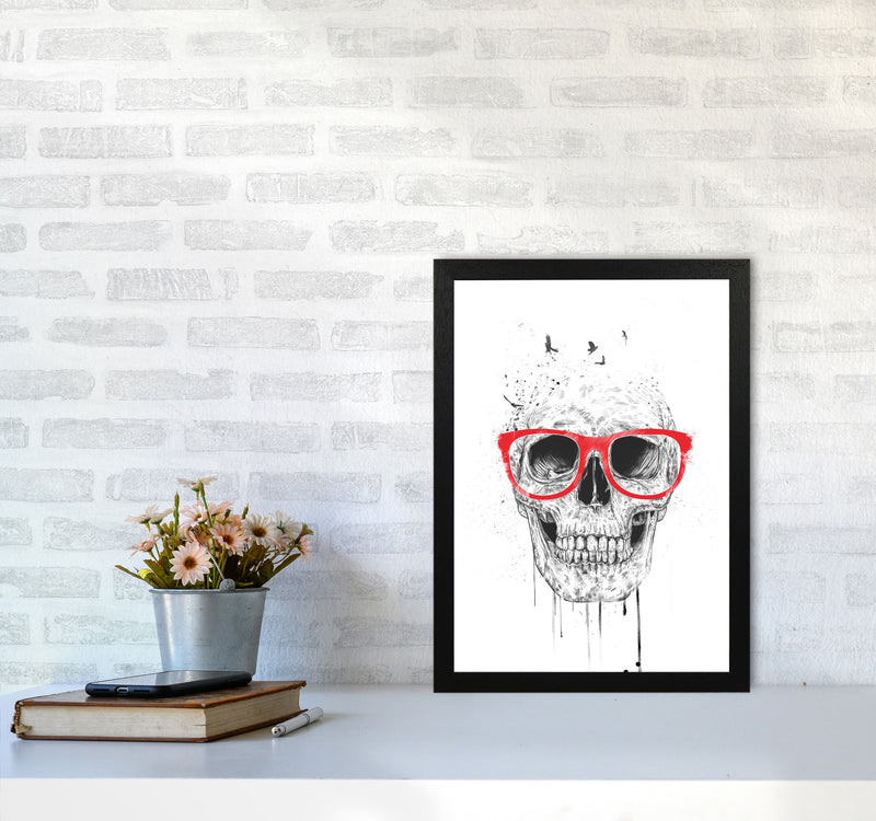 Skull With Red Glasses Art Print by Balaz Solti A3 White Frame