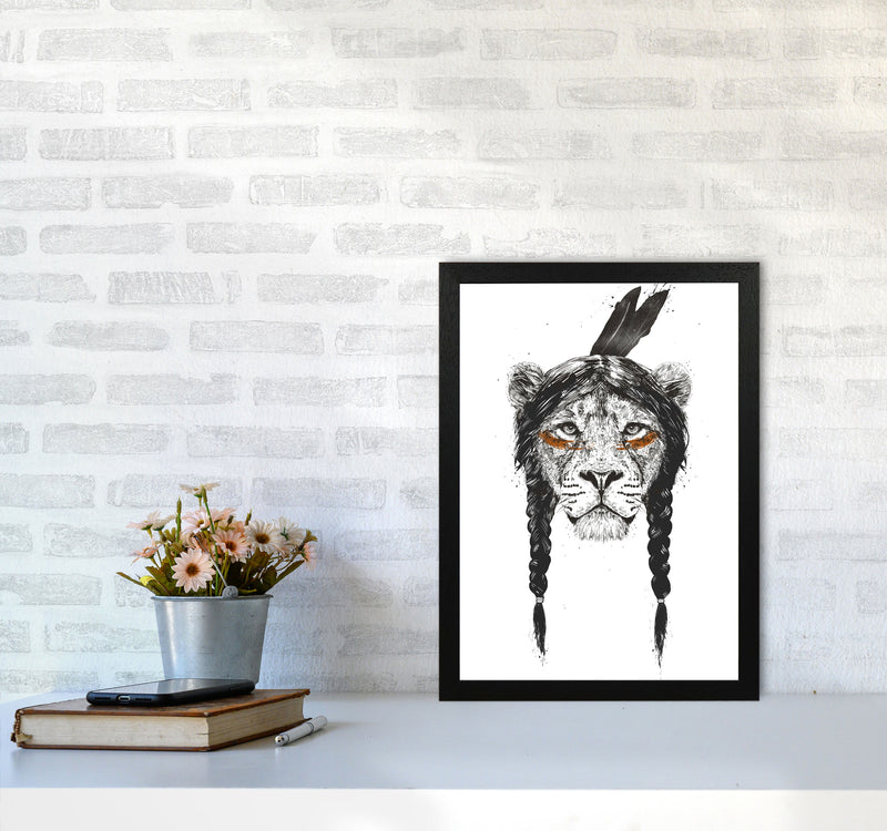 Warrior Lion Animal Art Print by Balaz Solti A3 White Frame