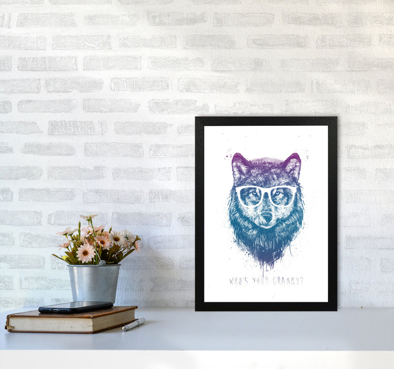 Who's Your Granny? Wolf Colour Animal Art Print by Balaz Solti A3 White Frame