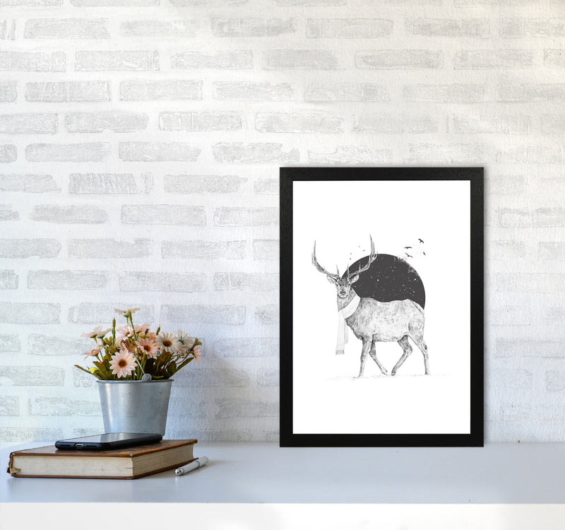 Winter Is All Around Stag Animal Art Print by Balaz Solti A3 White Frame