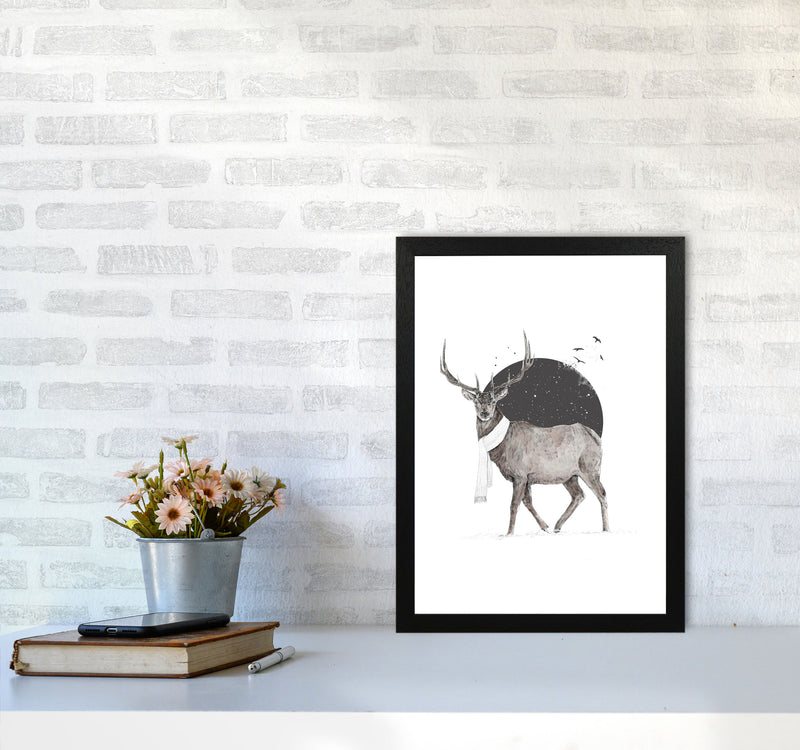 Winter Is All Around Stag Colour Animal Art Print by Balaz Solti A3 White Frame