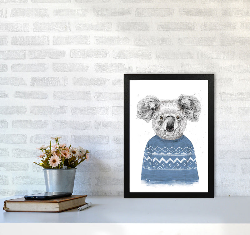 Winter Koala Blue Animal Art Print by Balaz Solti A3 White Frame