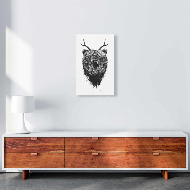 Angry Bear With Antlers Animal Art Print by Balaz Solti A3 Canvas