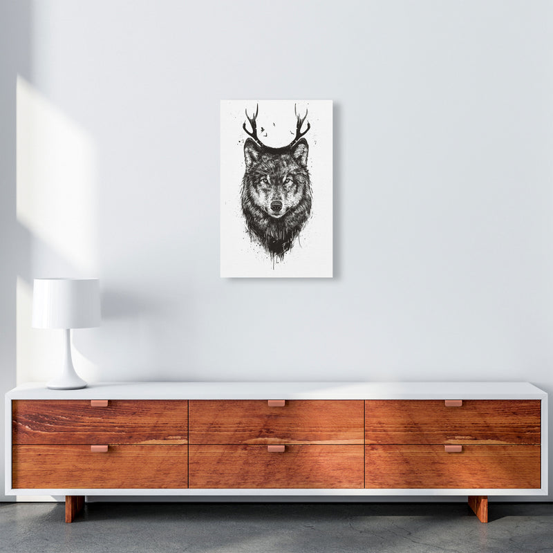 Deer Wolf B&W Animal Art Print by Balaz Solti A3 Canvas