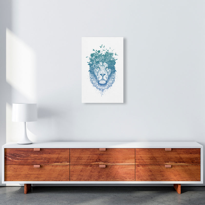 Floral Turquoise Lion Animal Art Print by Balaz Solti A3 Canvas