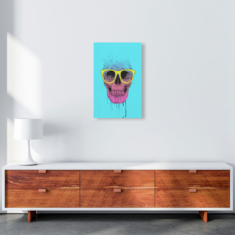Blue Pop Art Skull With Glasses Art Print by Balaz Solti A3 Canvas
