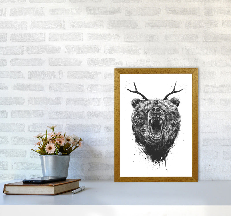 Angry Bear With Antlers Animal Art Print by Balaz Solti A3 Print Only
