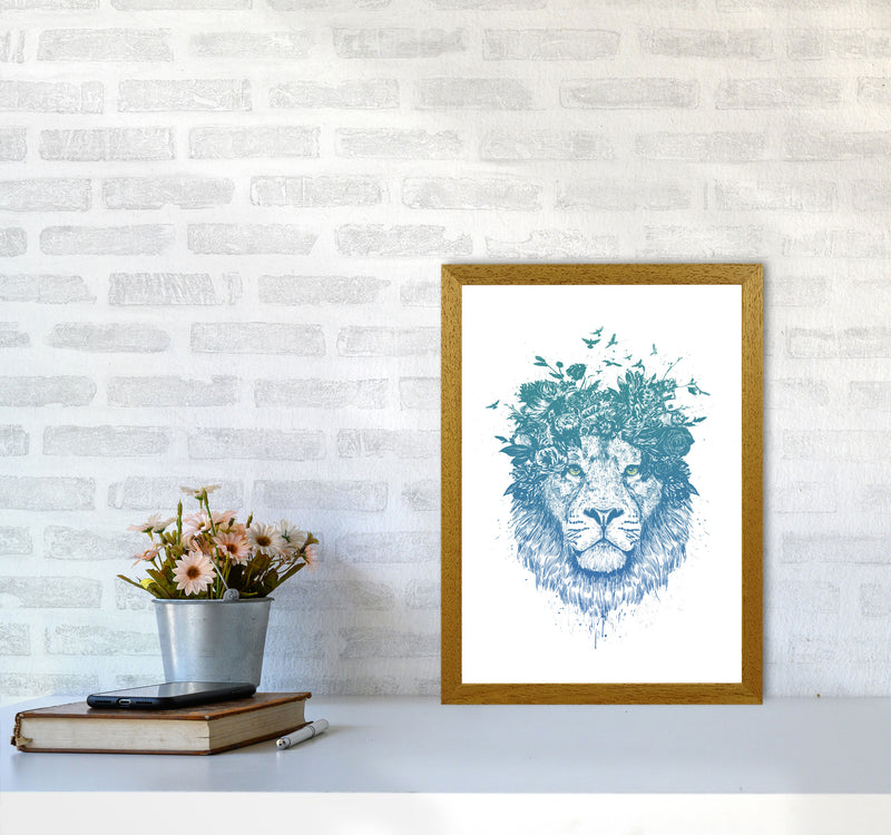 Floral Turquoise Lion Animal Art Print by Balaz Solti A3 Print Only