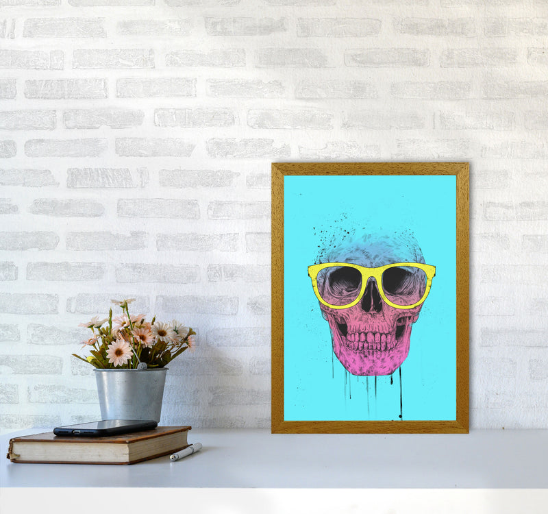 Blue Pop Art Skull With Glasses Art Print by Balaz Solti A3 Print Only