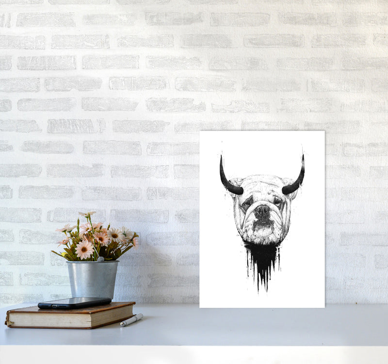 Bulldog Horns Animal Art Print by Balaz Solti A3 Black Frame