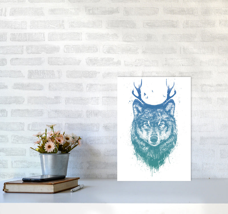 Deer Wolf Animal Art Print by Balaz Solti A3 Black Frame